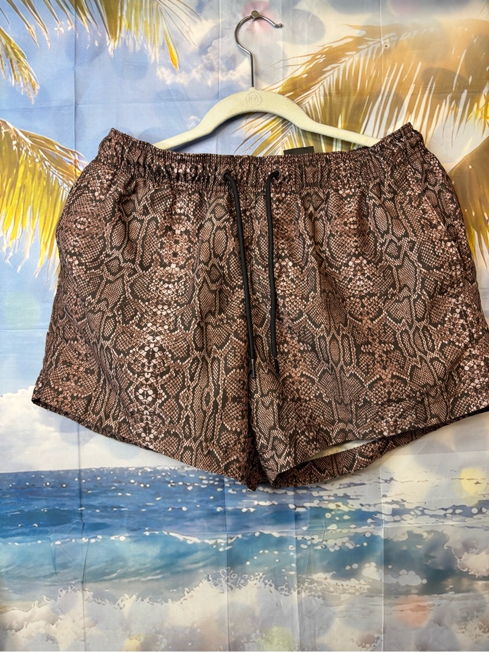 H&M Brown & Black Snake Print Elastic Waist Shorts